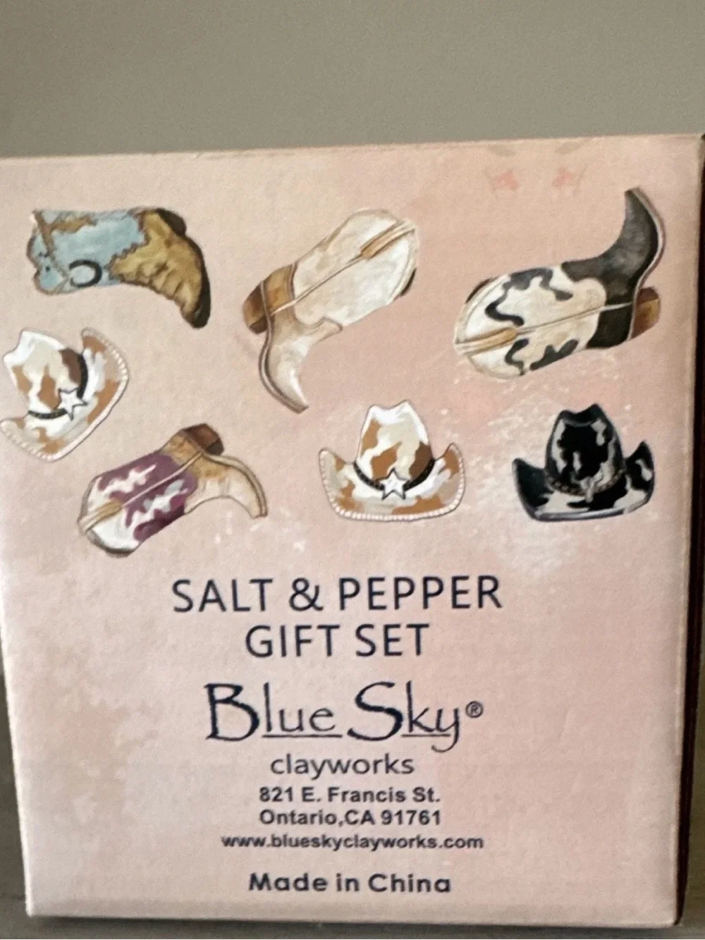 Blue Sky Salt & Pepper Gift Set with Tan, Black, Cream and Purple Accents